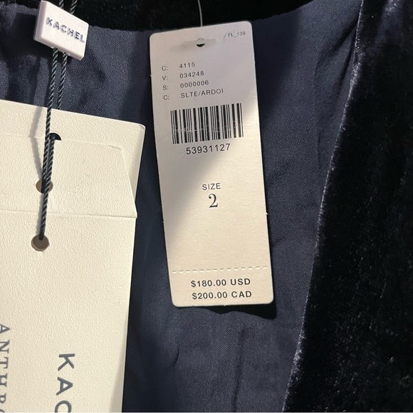 NWT Anthropologie Kachel Size 2 Navy Blue Micah Velvet Blazer One Button $180 - Picture 6 of 8